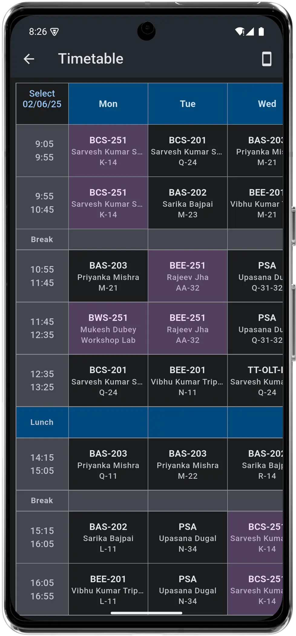 timetable preview